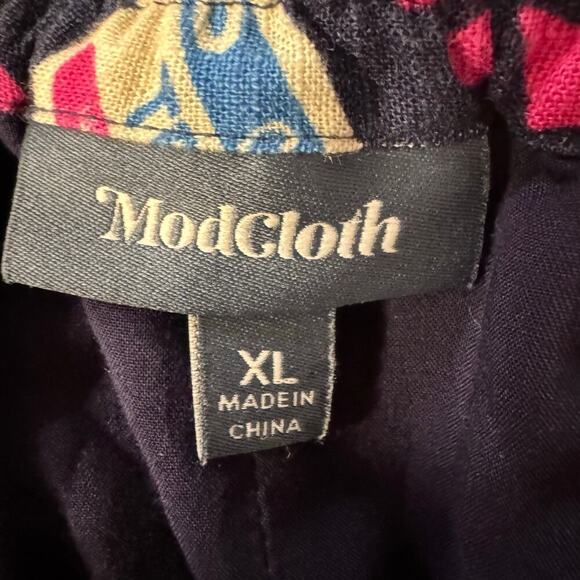 MODCLOTH Line Just This Sway Blue Vacation Travel Postcard Print Flare Skirt XL - Picture 8 of 8